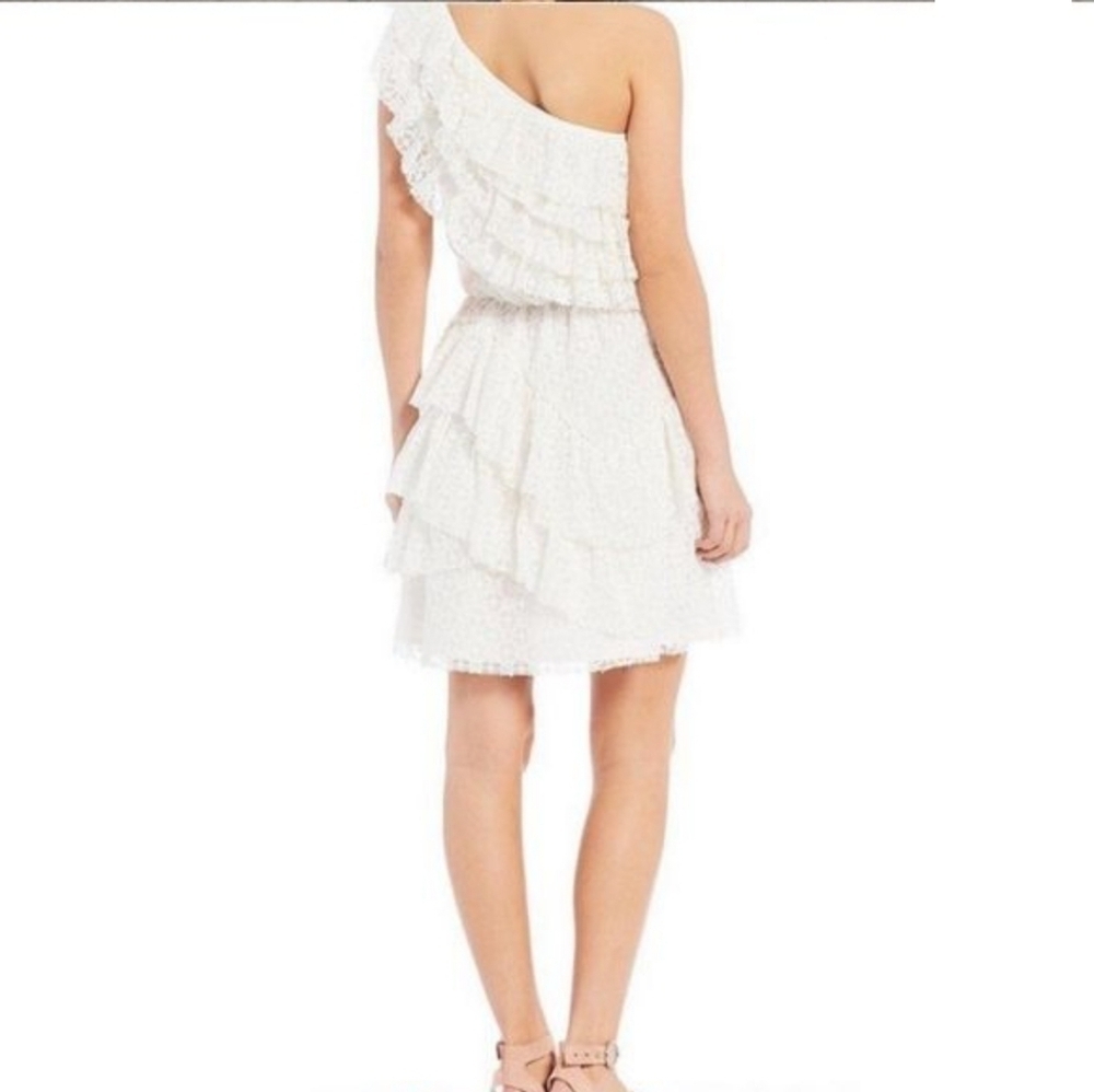 Chelsea & Violet One Shoulder White Tiered Lace Fit And Flare Mini Dress Large - Picture 11 of 11